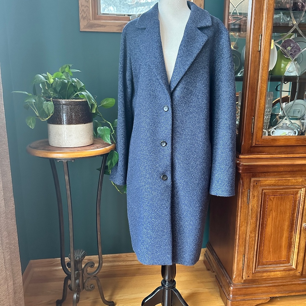 J. Jill Blue/Grey Single Breasted wool tweed coat XL